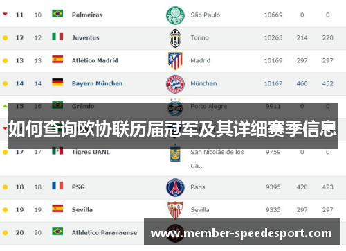 如何查询欧协联历届冠军及其详细赛季信息